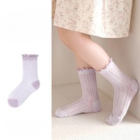 Vente en gros Princesse Chaussettes en dentelle pour filles Chaussettes d'été minces pour enfants Chaussettes tricotées de couleur bonbon pour filles