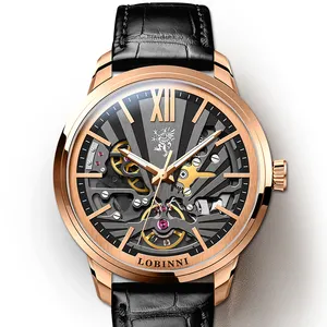 LOBINNI High Quality Hand Watch Luxury Genuine Leather Skeleton Watches For Men OEM