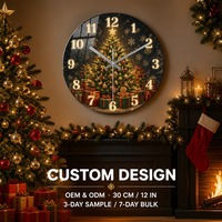 Horloge murale en verre 2026 Tendance Nostalgie Alpine 30cm Personnalisée OEM ODM Décoration Hiver Noël Chalet de Ski Tartan