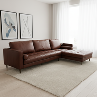 Ensemble de canapés sectionnels en cuir véritable de luxe contemporain en forme de L pour salon et hôtel, chaise longue douce et confortable
