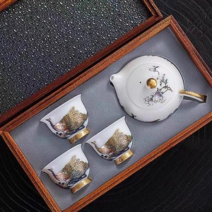 <strong>Tea</strong> <strong>Set</strong> Ice Jade Porcelain Three Cups One Pot Sheath Wooden Box Porcelain Kung Fu <strong>Tea</strong> <strong>Set</strong> Travel <strong>Tea</strong> <strong>Set</strong> <strong>Gift</strong> Packaging <strong>Gift</strong> - Product Image 2