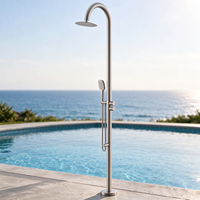 Robinet de douche extérieur autoportant en nickel brossé, monocommande, construction en acier inoxydable massif, barre coulissante, jet moderne