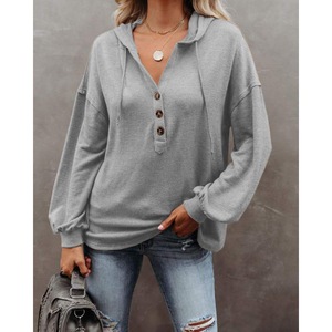 Suéter de moda Mujer con botones Blusa suelta de gran tamaño Suéter de mujer Suéter con cuello en V Suéter Mujer - Product Image 5