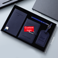 Vente en gros Porte-passeport en cuir PU personnalisé Valise de voyage Étiquette Carnet de voyage Coffret cadeau avec stylo