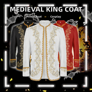 Halloween Cosplay Stand Collar <strong>Coat</strong> with Embroidery Retro Wedding Groom <strong>King</strong> Costume Men's Medieval Vintage Prince Jacket - Product Image 2