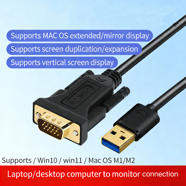 USB 3.0 to VGA Cable 1080P HD 1.5m 2m 3m Video Adapter Gold Plated Conductor for Laptop Monitor Projector OEM Logo VGA Cable