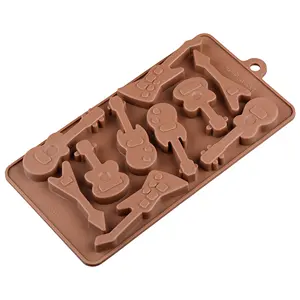 Bpa Free 10 Cavities Musical Guitar Shape Silicone Chocolate Bakeware Oven Candy Baking Tray Jelly Ice Cube Molds Cake Stand