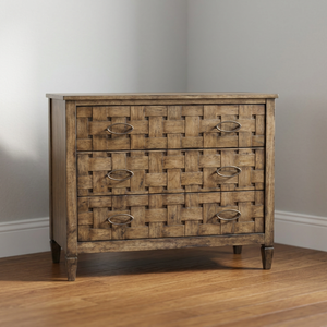 <b>Rustic</b> Wood <b>Sideboard</b> with Woven Drawer Fronts Metal Handles Antique Finish Home Furniture for Bedroom Dining Room - Product Image 3