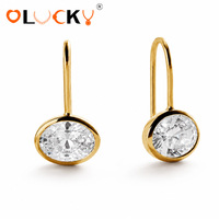 LUCKYJIU Boucles d'oreilles pendantes personnalisées en acier inoxydable plaqué or 18 carats avec zircon cubique, fournisseur d'usine de bijoux étanches OEM/ODM pour marques de mode féminine