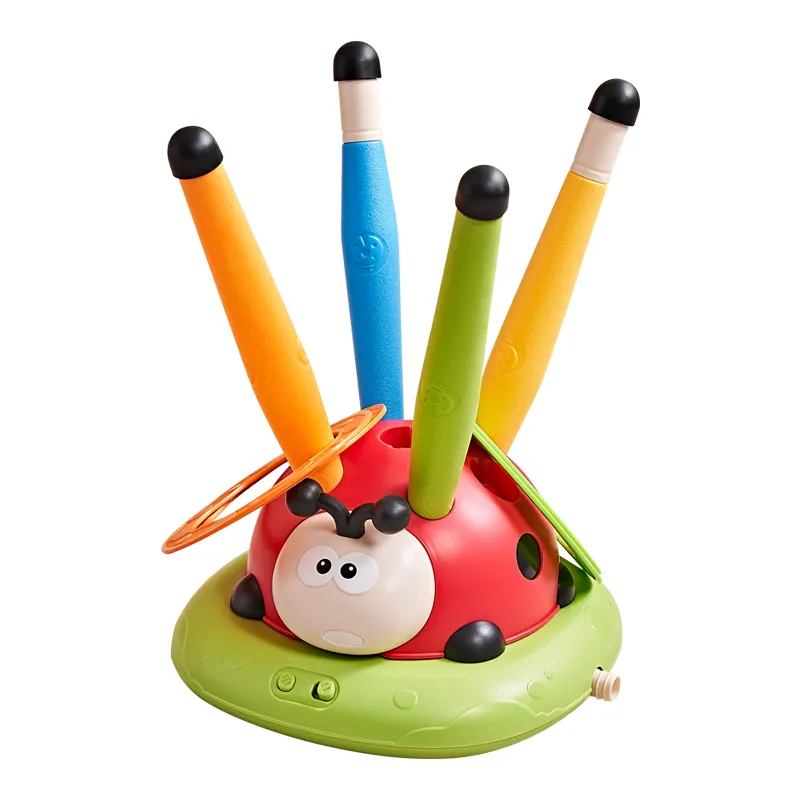 Ladybug Sports Machine 3 in 1 Rotation Ring Toss Jump Rope Rocket Launcher Outdoor/Indoor Kids Fun Game Toys