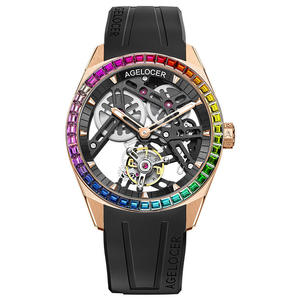 Reloj Tourbillon Original AGELOCER con Bisel Arcoíris, Reloj Mecánico Manual de Lujo para Hombre con Esfera Esqueleto, Regalo de Cumpleaños Negro para Hombre - Product Image 1
