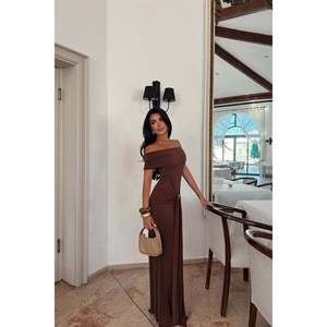 Robe de soirée marron Allaia, robe de bal à sequins avec col montant, taille empire, style formel simple, taille XS - Product Image 2