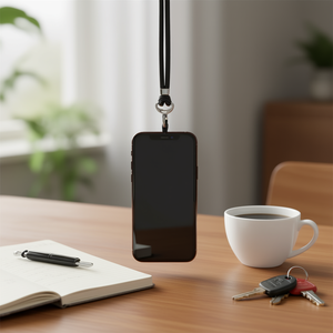 Sangle de téléphone en caoutchouc noir avec fermoir métallique pour accessoire de téléphone portable - Product Image 3
