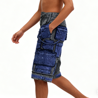 Shorts en jean cargo multi-poches à jambes larges, style streetwear décontracté vintage, lavage délavé, YSJY, pour hommes