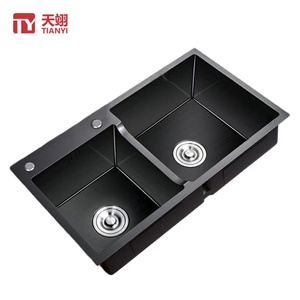 Hot Selling Wholesale Handmade Nano Stainless Steel Double Bowl with Rectangular Bottom Ideal for Modern <b>Kitchen</b> <b>Sink</b> - Product Image 1