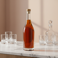 Bouteille à liqueur classique incurvée en verre de 700 ml et 750 ml, best-seller, avec bouchon en liège pour whisky, brandy, rhum, vodka, spiritueux, bar à domicile
