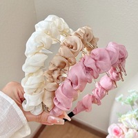 Bandeau en dentelle Tulle plissé Accessoire pour cheveux Petit parfum Pince à cheveux haut crâne Top Mesh Tulle Bead Headband Beige Bridal