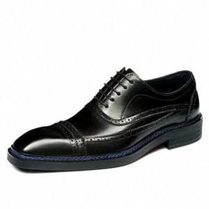 Chaussures habillées en cuir brogue pour hommes, bout carré, lacets, Oxfords en cuir véritable, semelle en caoutchouc, pour le bureau et la carrière, toutes saisons - Product Image 5