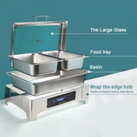 Plat de buffet commercial pour hôtel et restaurant, grand plat en verre visuel, chauffe-plat électrique auto-chauffant 9L, cuisinière à dîner en acier inoxydable