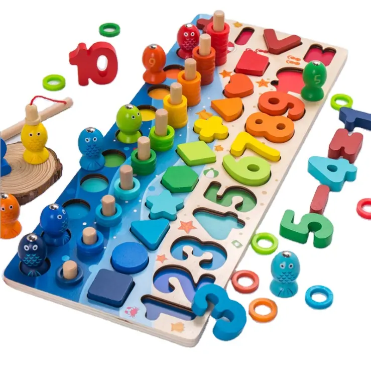 2022 eğitici oyuncaklar Montessori ahşap oyuncaklar numarası sayma renk istifleme 4-in-1 bulmaca kurulu