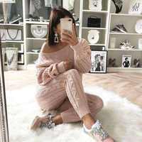 PASUXI 2026 Fashion Musim Gugur Wanita Set 2 Potong Tracksuit Sweater Outfit Wanita O Neck Pullover Atasan Celana Setelan Rajutan Sweater Set