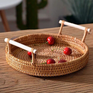 Huangtu Dropship hand woven UAE popular rectangle round hexagon black jewelry key storage wood rattan trays