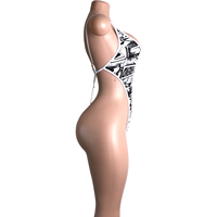 Combinaison de danse exotique pour femmes, une pièce, string, soutien-gorge à corde, imprimé sexy, tenue de scène, club, combinaison en maille, designer