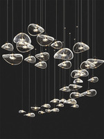 Lustre en verre d'art minimaliste Restaurant bar Loft Duplex Escalier Lotus Leaf Style Luminaires