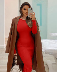 Abito da Festa Semplice ed Elegante all'Ingrosso, Vestito Midi Modesto con Collo Tondo e Maniche Lunghe, Taglie Forti per Donna - Product Image 5