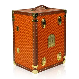 Luxury Herme Orange Leather Suitcase Tea Box Chinese Tea Box Antique Retro Tea Box With Display Window