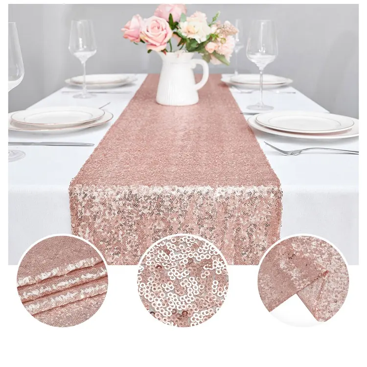 Neue Art Phantasie Design schöne Luxus Roségold Pailletten Tisch läufer für die Hochzeit
