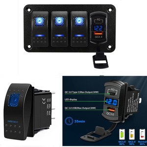 4 + 1 12V-24V DCロッカースイッチパネルQC3.0 & PD3.0車用デュアルUSBコンセント付きトラックボートRV