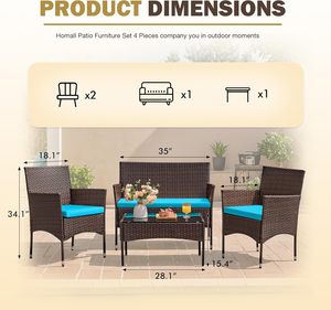 Durable 4PCS All-Weather Patio <b>Rattan</b> <b>Sofa</b> Set Eco-Friendly Wicker Furniture with Removable Covers for Outdoor Living Space - Product Image 2