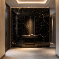 Mur d'accentuation pour hall d'hôtel WYRAX en marbre noir et or, panneau mural en marbre UV pour intérieurs commerciaux