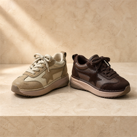 Sneakers plateforme pour femmes en cuir nubuck personnalisé, avec application étoile, lacets, semelle extérieure en caoutchouc, doublure en PU, antidérapantes, respirantes