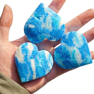 Pierre en larimar artificielle en forme de cœur, imitation larimar bleue, fournitures pour la fabrication de bijoux, cadeau de mariage ou de Saint-Valentin, décoration intérieure - Product Image 2