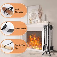 Ensemble de 5 outils de cheminée modernes en fer forgé noir de 32 pouces pour foyer intérieur/extérieur avec pioche, pinces, pelle, brosse et support