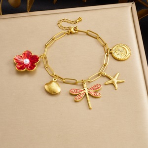 Fashion Charm Bracelet Gold Plated Zinc Alloy Flower Dragonfly Starfish Shell Pendant Women's Jewelry B2140 - Product Image 1