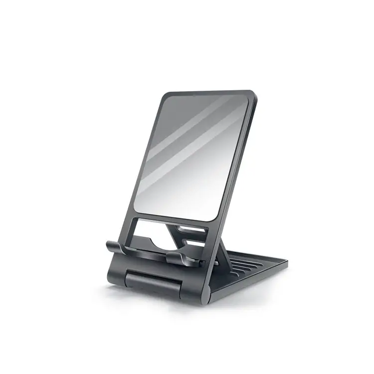 Vente chaude Support de téléphone portable avec miroir Table entièrement pliable Support de bureau pour téléphone portable Compatible avec tous les téléphones portables