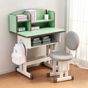 Bureaux et chaises d'école modernes en métal réglables avec étagères pratiques, adaptés à l'école et à la maison - Product Image 6