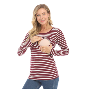Vêtements de maternité pour femmes, chemises d'allaitement à manches longues rayées décontractées, hauts d'allaitement, chemisiers de <span class=keywords><strong>grossesse</strong></span> en polyester - Product Image 1