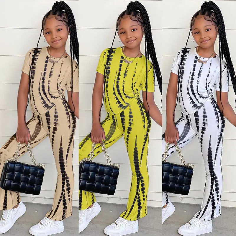 Fashion Popular Amazon Girls clothing sets Printed Short Sleeve 2 Piece sets for 1-10 years kids clothes