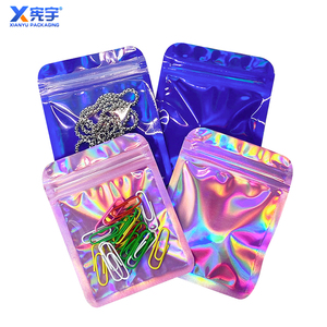 En stock, sac de scellage holographique <span class=keywords><strong>bleu</strong></span> rose, sac en mylar résistant à l'humidité avec fermeture éclair et fenêtre transparente pour bijoux, collier, pierres précieuses, bague - Product Image 6