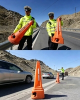 Cône de signalisation routière réfléchissant en PVC/PU avec alarme vocale, batterie de secours 30AH 12H, haut-parleur directionnel 200W, lumières LED clignotantes pour autoroute et tunnel