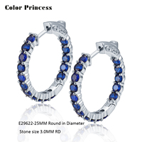 Boucles d'oreilles créoles Huggie en argent sterling 925 avec saphir bleu et zircon cubique pour femme