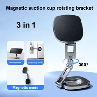 360 °   Support de téléphone magnétique rotatif double face, support de téléphone à ventouse trois-en-un, support de bureau pliable