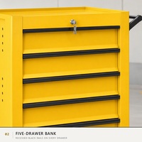 Armoire à outils roulante industrielle jaune à 5 tiroirs, coffre en acier sur roulettes pivotantes avec serrure et poignée latérale pour atelier