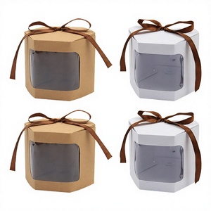 Hexagon Shape Recyclable Kraft Paper <b>Boxes</b> with Matt Lamination Ribbon Party Favour <b>Gift</b> Packaging Window <b>Wedding</b> Birthday - Product Image 2