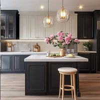 American Villa Armoires de cuisine haut de gamme en acier inoxydable Intégration de poêle à îlot gris foncé Vente directe d'usine Évier en granit