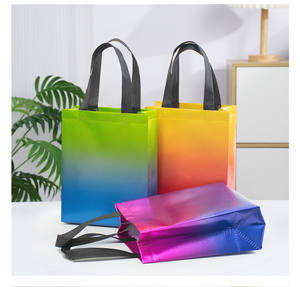 Sac à main tissé portable pour femme, durable, dégradé de couleurs, sac fourre-tout tissé portable avec logo imprimé, sac d'épicerie - Product Image 3